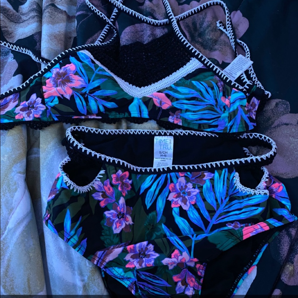 High waisted flower swim suit